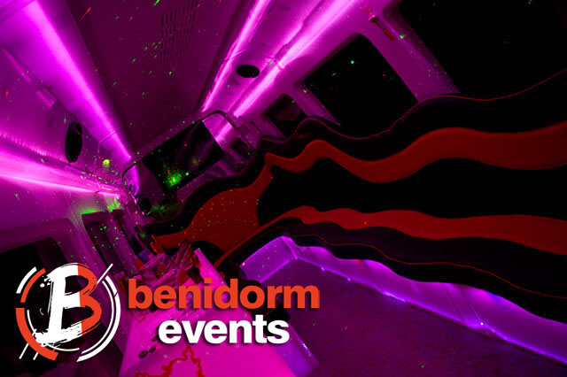 pink party bus from benidorm airport