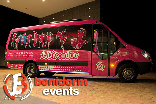 pink party bus from benidorm airport