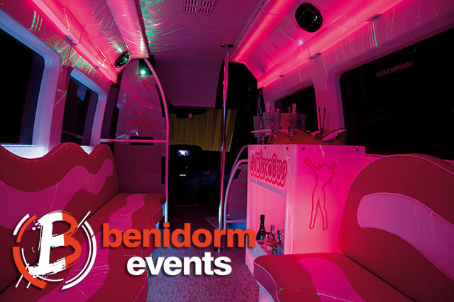 pink party bus from benidorm airport