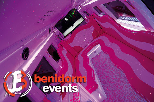 pink party bus from benidorm airport