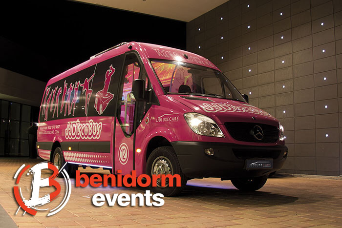 pink party bus from benidorm airport