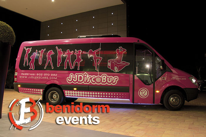 pink party bus from benidorm airport